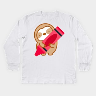 Cute Red Crayon Sloth Kids Long Sleeve T-Shirt